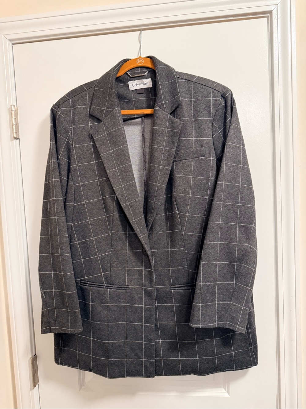 Calvin Klein Gray Windowpane Wool Blend Blazer | Women’s 2X